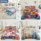 Quilted Quilt Set 2-3 Piece Floral Love Heart Print – Soft Breathable Hypoallergenic Bed Cover with Pillowcases for Twin Full Queen King, Multicolor Bedding