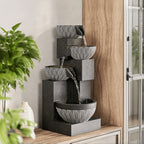 4-Tier Cascading Bowl Water Fountain 18.7" Floor Standing with LED Lights & Silent Pump – Indoor Waterfall Fountain for Home Decor, Office & Meditation