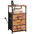 USB Charging Nightstand with 3 Drawers and Storage Shelf Side End Table Heavy Duty Night Stand for Bedroom Dorm Small Spaces USB Port and Power Outlet