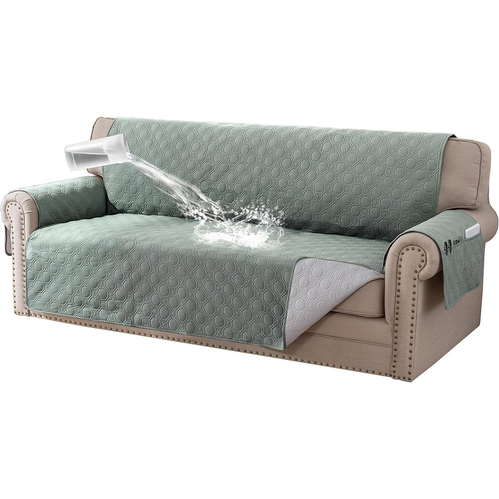 Liquid-Resistant Sofa Cover with Pocket, Geometric Pattern Couch Slipcover Furniture Protector for Pets, Washable Thick Soft 1 2 3 4 Seat Sizes Chair Loveseat Sofa