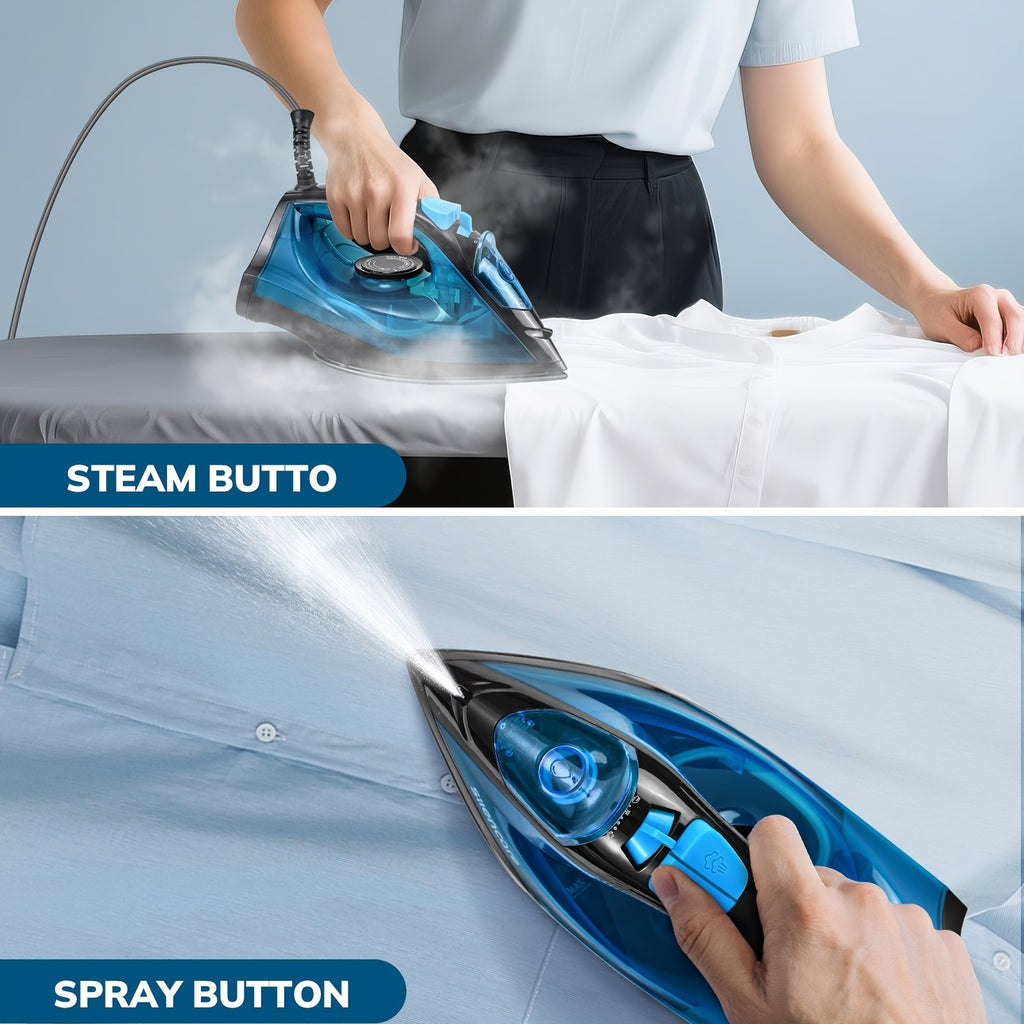 Clothes Steamer Handheld Garment Steamer Non-Stick Plate High Pressure Anti-Calc Fast Heating Adjustable Temperature Dry Wet Travel Essential Blue