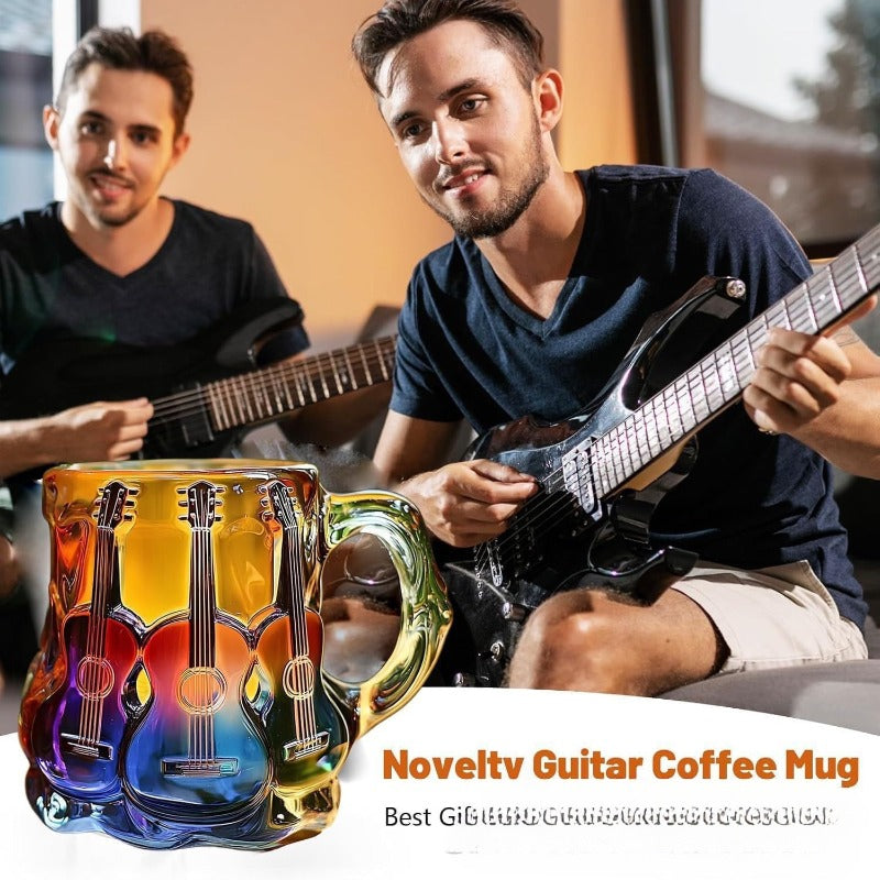 Guitar Painted Coffee Mug - Musical Art Design Cup, Creative Craftware Ornament, Hand Painted Guitar Pattern Drinkware for Music Lovers, Unique Gift, Home Decor Accent