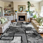 Luxury Velvet Area Rug Non-Slip Machine Washable, Geometric Print Fluffy Polyester Carpet for Living Room Bedroom Kitchen, 7 Sizes Available