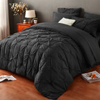 Luxury Pleated Comforter Set 5/7 Pcs – Soft Plush Fiber Fill, Quilted Comforter, Fitted Sheet, Flat Sheet, Pillowcases & Shams, Twin Full Queen King Year-Round Bedding