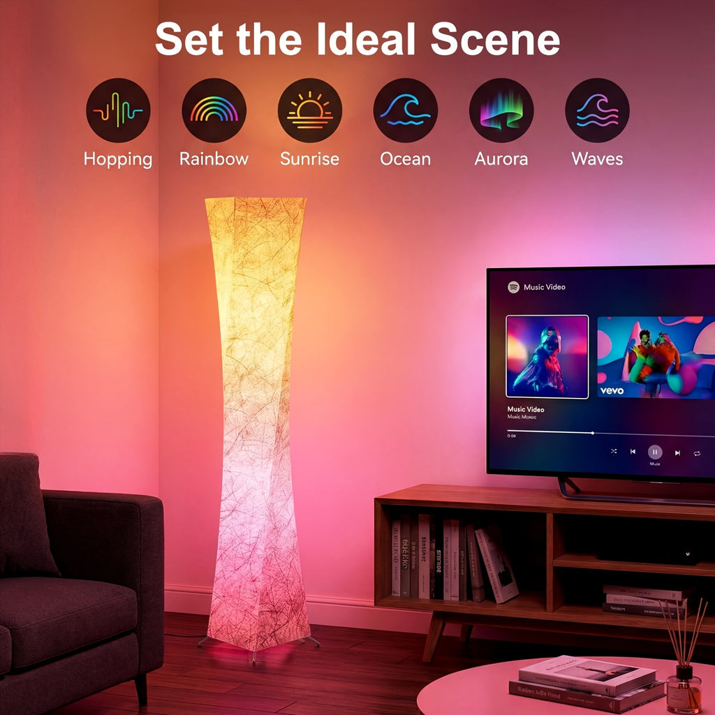 Smart RGB LED Floor Lamp with Music Sync App & Remote Control Dimmable Color Changing Standing Light for Living Room Bedroom Office