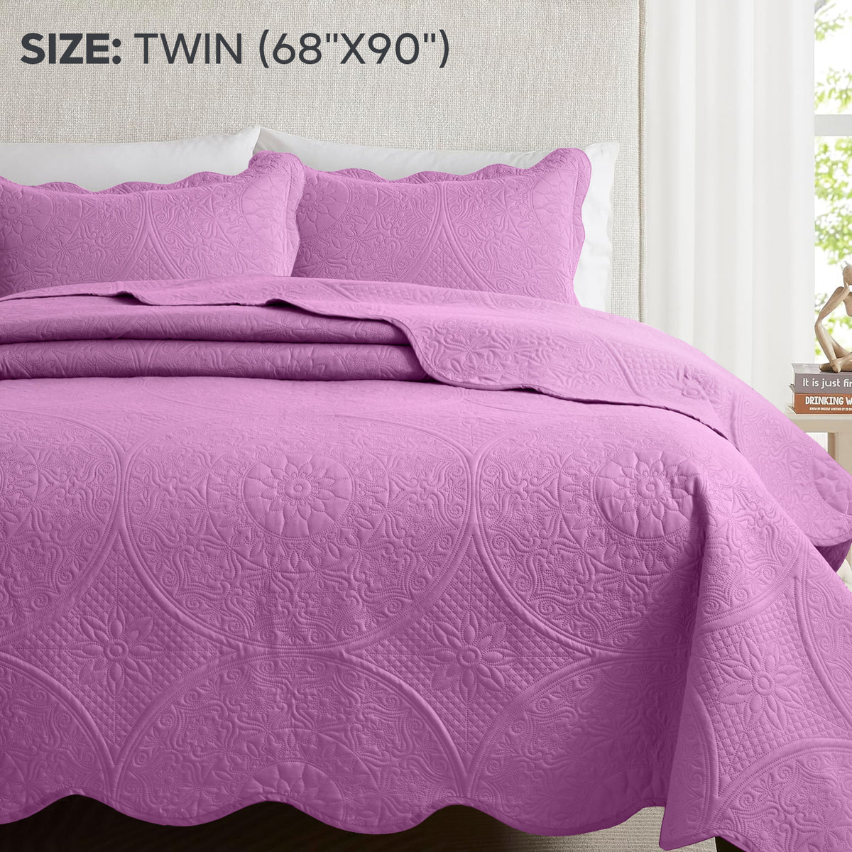Luxury Quilted Bedspread Set 3 Piece Floral Coverlet with Pillow Shams Breathable Lightweight All Season - Twin Queen King California King 16 Colors