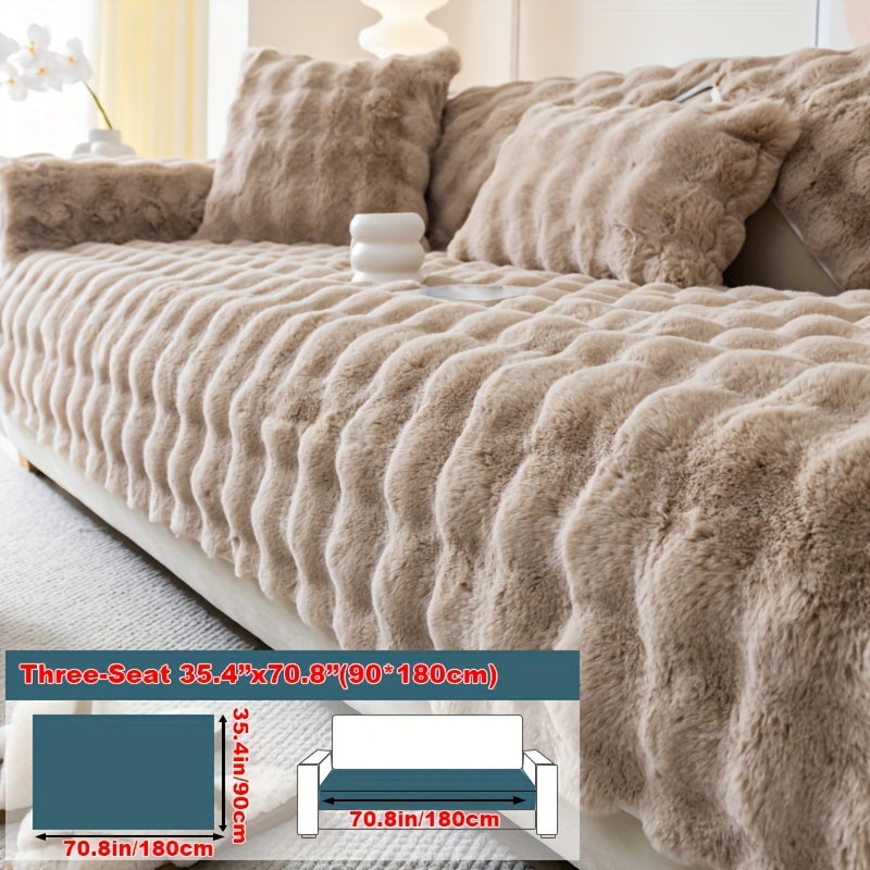 Faux Rabbit Fur Plush Sofa Cover Thick Milkskin Split Slipcover Cozy Winter Warmth Pet Friendly Machine Washable 1 2 3 4 Seater Living Room Bedroom Office