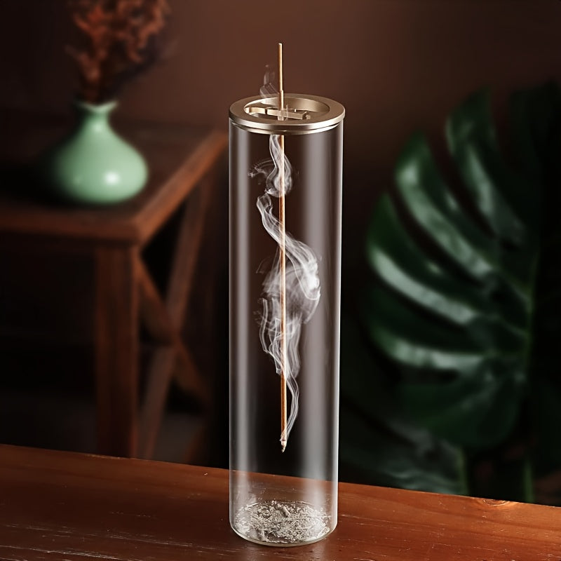 Glass Incense Holder with Sturdy Metal Base, Minimalist Incense Stick Holder for Meditation, Yoga & Spa, Elegant Home Decor Accent, Fits 0.1–0.4 Inch Sticks, Christmas Gift