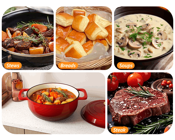 Dutch Oven 5QT 6QT 7.5QT Enameled Cast Iron Cookware with Lid Silicone Handles Oven Safe 500°F Bread Baking Stews Roasts Multiple Colors