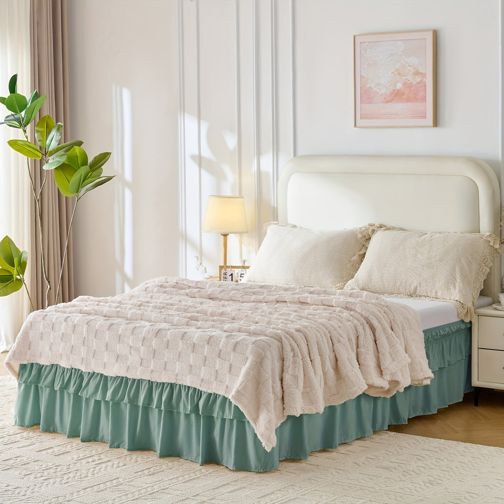 Double Ruffle Bed Skirt – 16" Drop Elastic Wrap-Around | Easy Install, Machine Washable | Twin, Full, Queen, King