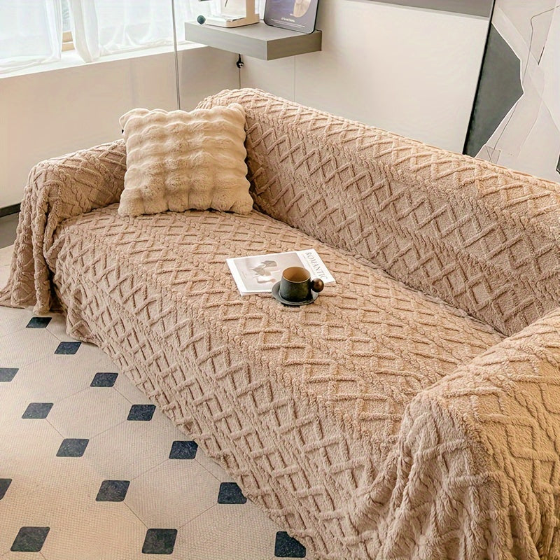 Jacquard Shu Velveteen Sofa Throw Cover 1pc Soft Plush Couch Slipcover Protector – Pet Friendly, Machine Washable, Fits Armchair to 4-Seater Sofa, Modern Home Decor Furniture Cover