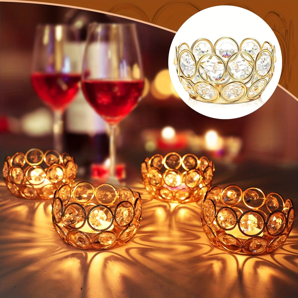 Crystal Bowl Tea Light Candle Holders Set of 20 – Wedding Centerpiece & Home Decor Dining Table Decor, Gold or Silver