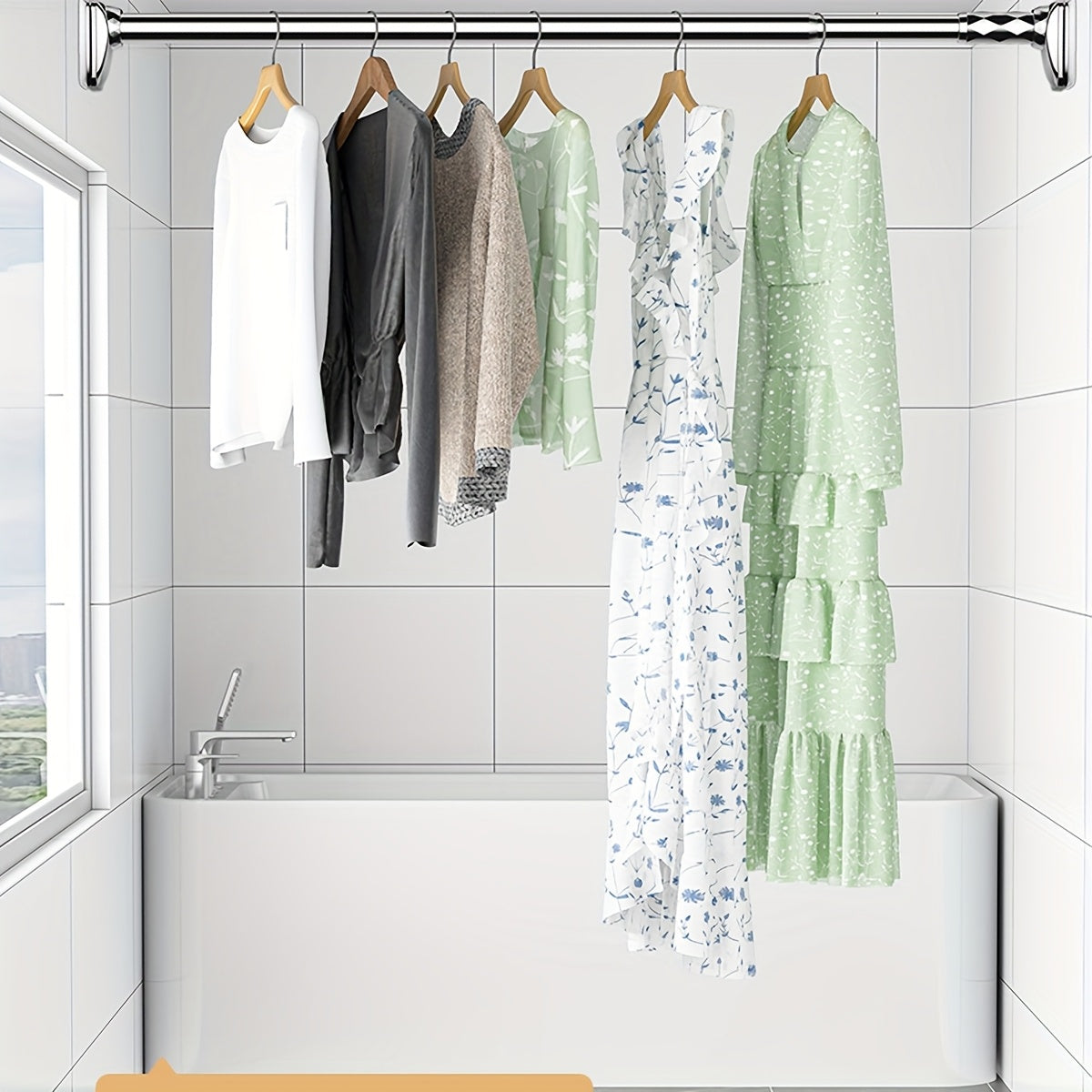 No Drill Telescopic Curtain Rod Adjustable 15.75-196.85in 33mm Extendable Shower Curtain Rod for Large Windows Anti-Slip No Screws