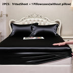 Luxury Satin Fitted Sheet Set with Pillowcases, 3000TC Silky Smooth Cooling Breathable Bed Sheets, Wrinkle-Resistant Machine Washable, Twin Full Queen King for Hot Sleepers, Adults & Kids — White Black Burgundy Gray Blue Purple