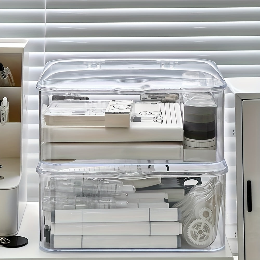 Acrylic Clear Desktop Storage Box with Lid – Smartphone Case Holder & Desk Drawer Organizer for Home Office Accessories, Storage Bins for Home Organization