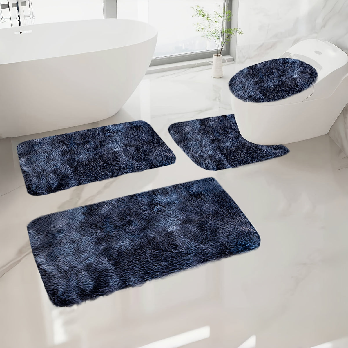 Plush Bath Rugs Set 1-6 Pieces, Multi-Color Microfiber Non-Slip Bathroom Mats – Soft Water Absorbent Thick Machine Washable Toilet Mats for Bathroom, Tub & Shower