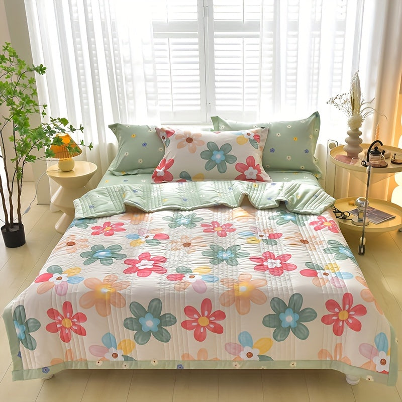 Summer Cooling Quilt Set 3 Piece Thin Quilt 2 Pillowcases Floral Embossed Skin Friendly Soft All Season Comforter - Twin Full Queen King Hotel Bedroom
