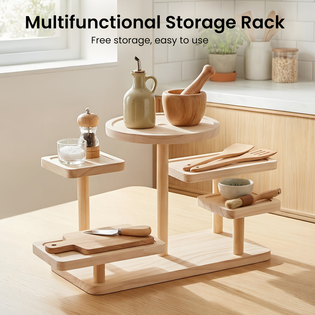 Multi-Tier Wooden Desk Organizer 5 or 6 Tray – Space-Saving Standing Shelf Rack for Cosmetics, Jewelry, Decor & Office Supplies