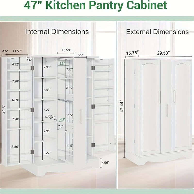 47 Inch Kitchen Pantry Storage Cabinet with Drawer – Multifunctional Buffet Cupboard Sideboard with Adjustable Shelves | Multiple Styles & Colors