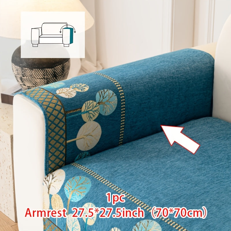 Bohemian Embroidered Sofa Cushion Cover Geometric Tree Leaf Design Pet Friendly Elegant Blue Gold for Living Room Bedroom Office All Sofa Sizes