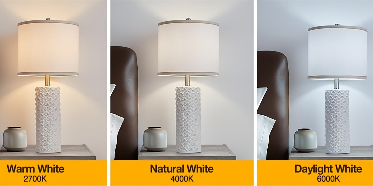 27" Modern Ceramic Table Lamp Set of 2 – Farmhouse Bedside Lamps with 3 Color Temperatures for Bedroom, Living Room & Office (LED Bulb Included)