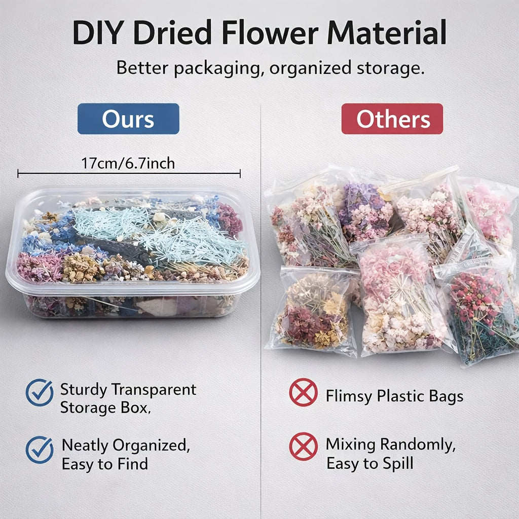 Dried Flower Bouquet Set 4 Boxes Mixed Dried Flowers and Leaves for Resin Jewelry Art Crafts Candle Making Holiday Decoration Scrapbooking with Greeting Card