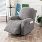 Recliner Cover Stretch Fleece 4pcs Set for Single Seat Recliner Chair - Polar Fleece 200-250gsm Washable Elastic Bottom Sofa Protector for Home Office Hotel, 5 Colors, All Season