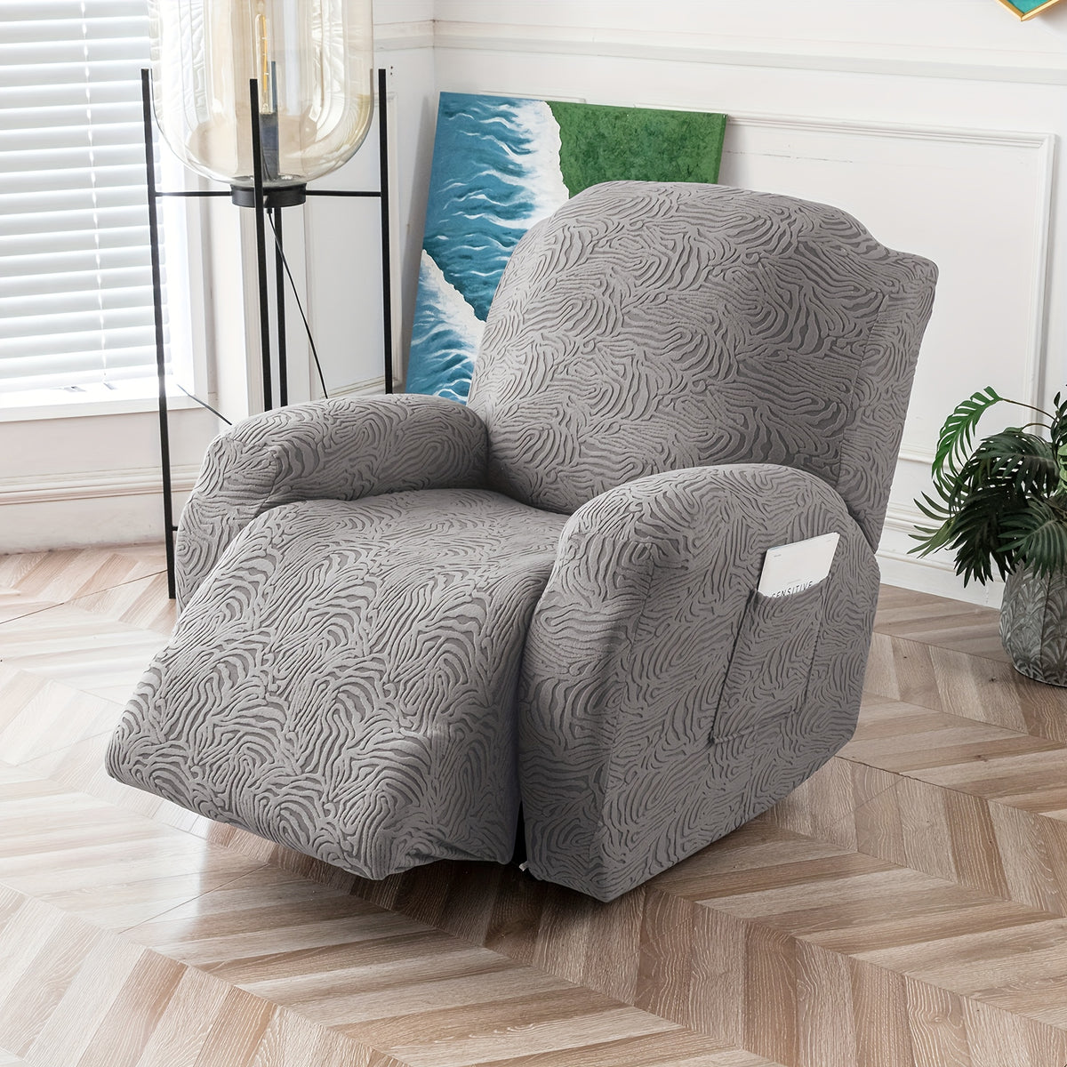 Recliner Cover Stretch Fleece 4pcs Set for Single Seat Recliner Chair - Polar Fleece 200-250gsm Washable Elastic Bottom Sofa Protector for Home Office Hotel, 5 Colors, All Season