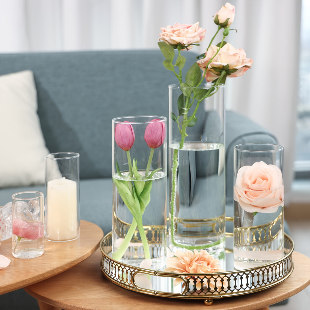 Glass Cylinder Vases Set 15/20/25/30pcs 5 Sizes – Transparent Hurricane Flower Vases for Wedding, Home, Party & Office Decor