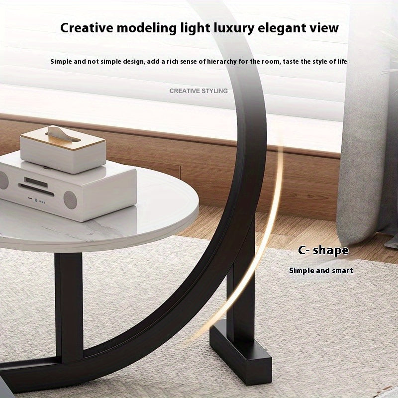 Solid Wood Round Coffee Table – Modern Double-Layer Sofa Side Table for Living Room Bedroom Balcony, Lightweight Luxury Design, White & Black