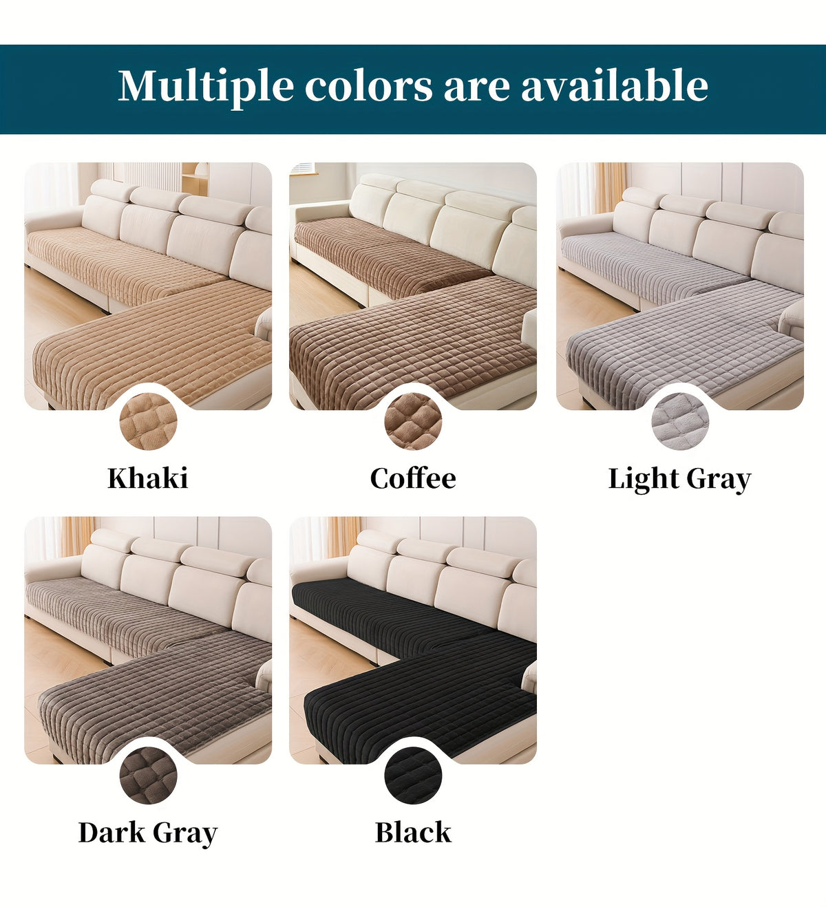 Quilted Short Plush Sofa Protector Set of 2 Ultra Soft Thick Non-Slip Sofa Mat – Pet Friendly, Machine Washable, Fits 3-Seater Sofa, Chaise & Bed Chair, Contemporary Home Decor