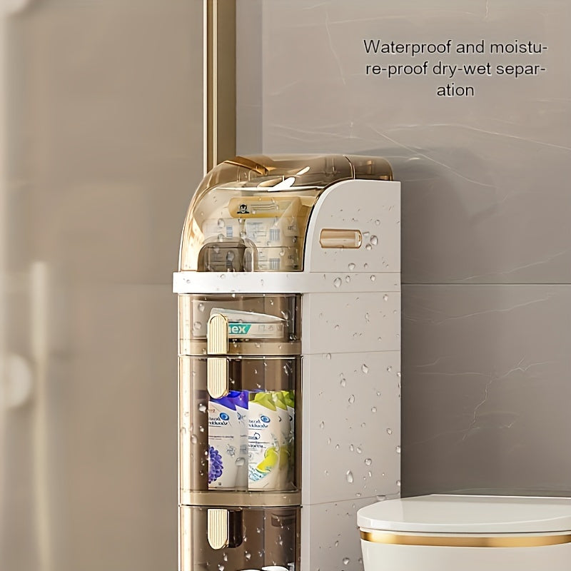Narrow Tall Bathroom Storage Cabinet 7 Inch Slim Freestanding Rack with Clear Drawers 3 Tier Space-Saving Organizer for Small Spaces
