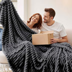 Faux Rabbit Fur Throw Blanket Ultra Soft Fluffy Striped Plush Blanket for Couch Bed Sofa Luxury Warm Winter Blanket Pink Light Brown