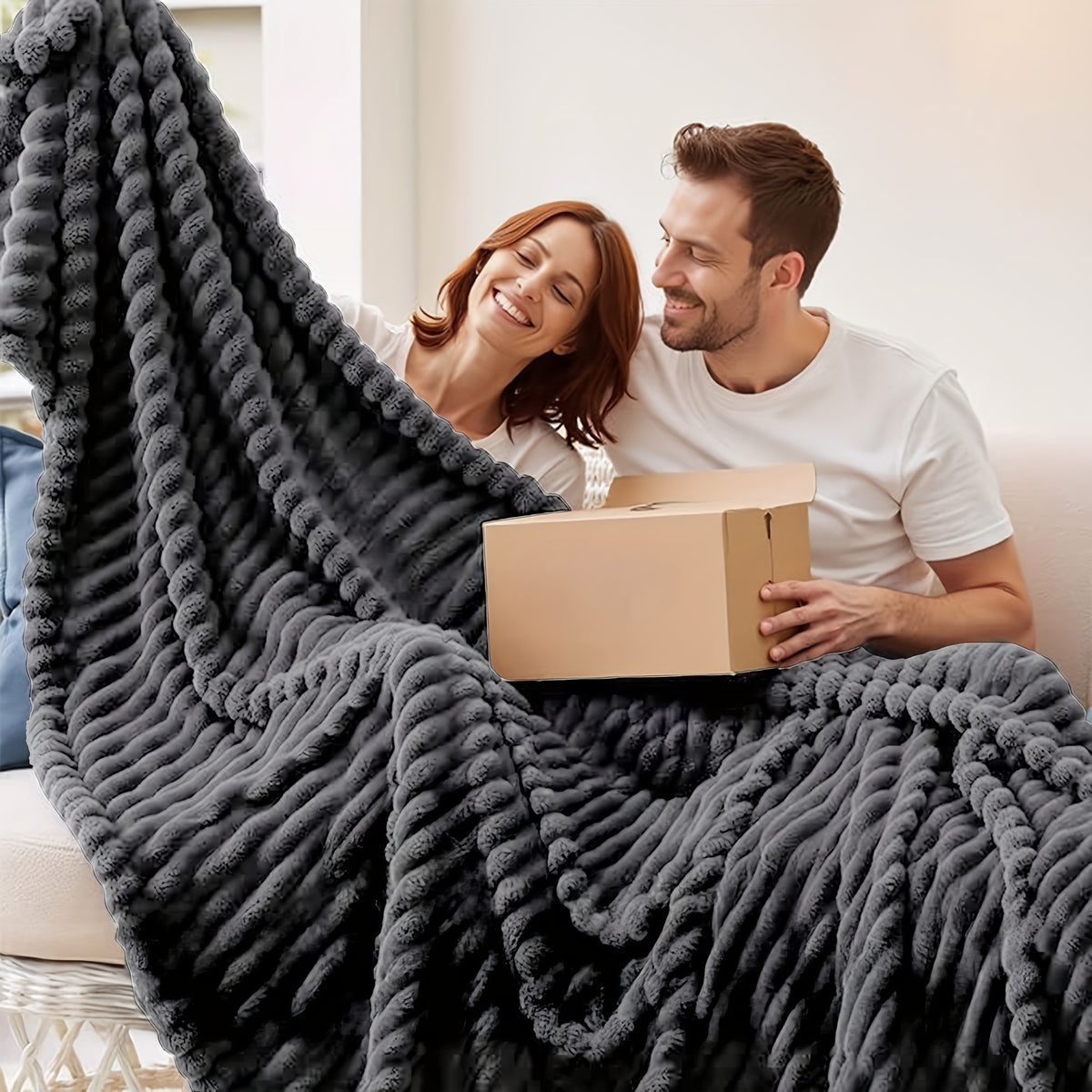 Faux Rabbit Fur Throw Blanket Ultra Soft Fluffy Striped Plush Blanket for Couch Bed Sofa Luxury Warm Winter Blanket Pink Light Brown