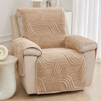 Bohemian Single Sofa Cover Non-Slip Short Plush Recliner Chair Protector Pet-Friendly Machine Washable Wavy Pattern Single-Seat Couch & Chair Slipcover