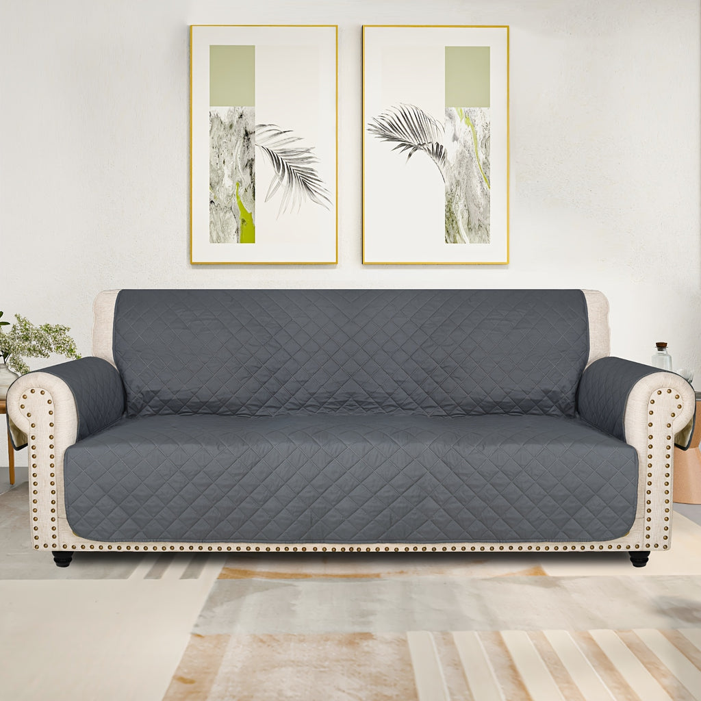 Universal Fit Sofa Slipcover Protector Washable 3 4 Seater, 5-Layer Quilted Pet-Friendly Couch Cover with Elastic Straps – Recliner & Loveseat Compatible, Non-Slip Furniture Protector for Living Room