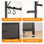 Fabric Dresser with Clothes Rack & Drawer Tower – 4 or 5 Drawers, Sturdy Frame, Optional LED Lighting & USB Charging Station for Bedroom