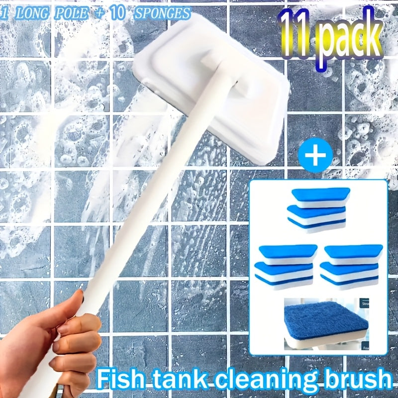 Bathroom Cleaning Brush Set with Replaceable Heads & Long Handle - Shower Scrubber for Bathtub Wall Tile Floor & Window Glass Detachable Deep Clean Brush 11-16 Piece