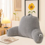 Shredded Memory Foam Reading Pillow with Arms & Pockets – Backrest Pillow for Bed & Couch Sitting Up, Removable Washable Cover, Multiple Colors & Sizes