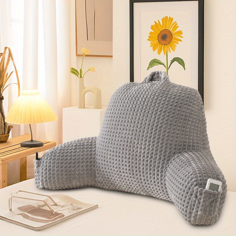 Shredded Memory Foam Reading Pillow with Arms & Pockets – Backrest Pillow for Bed & Couch Sitting Up, Removable Washable Cover, Multiple Colors & Sizes