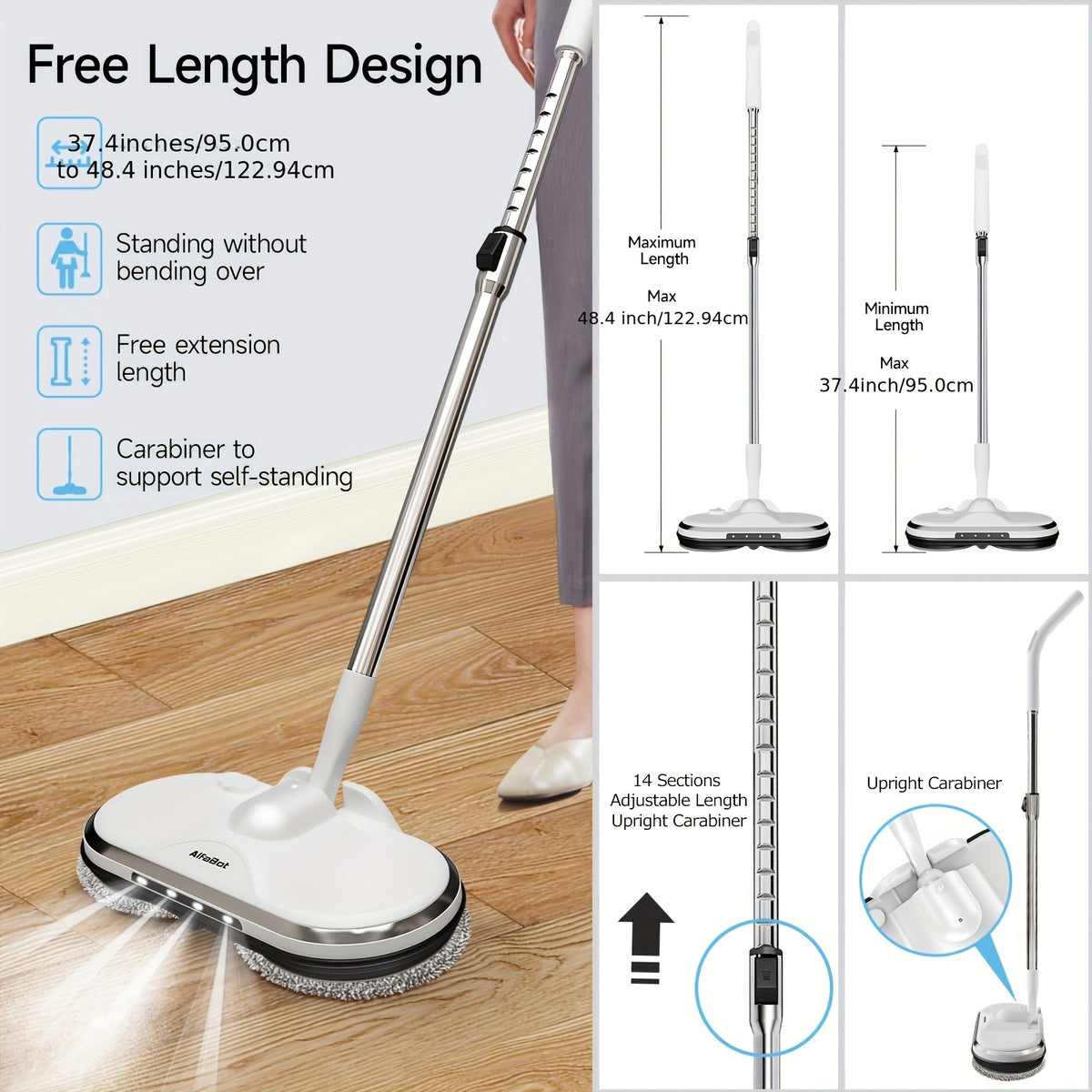 Cordless Electric Spin Mop with LED Headlight & Water Sprayer - Dual Motor 150RPM, 180ml Tank, Rechargeable Floor Scrubber for Hardwood, Tile & Marble | Lightweight for Elderly
