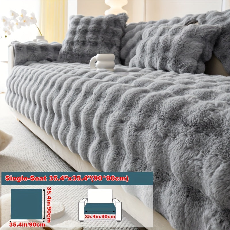 Faux Rabbit Fur Plush Sofa Cover Thick Milkskin Split Slipcover Cozy Winter Warmth Pet Friendly Machine Washable 1 2 3 4 Seater Living Room Bedroom Office