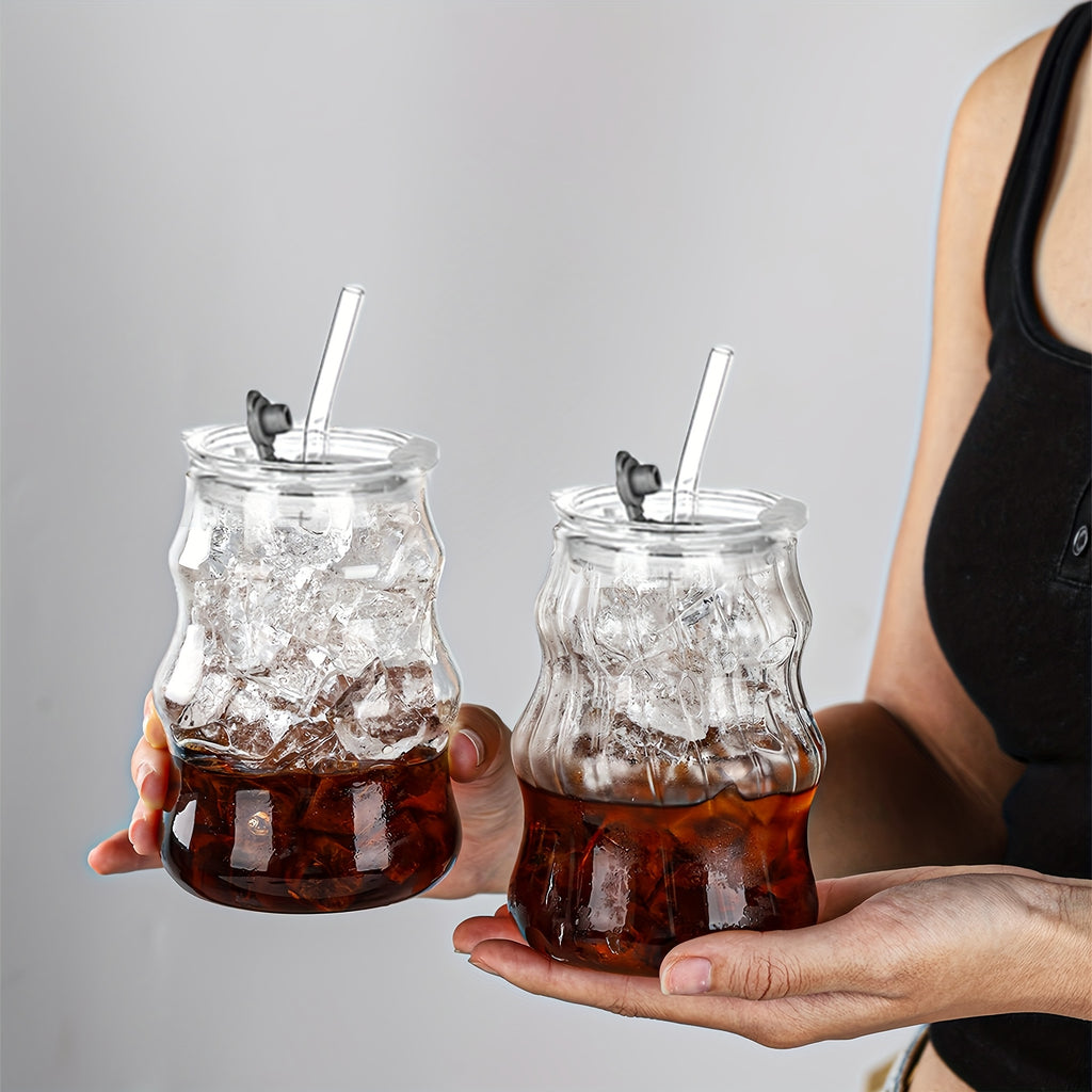 Cloud Design Borosilicate Glass Cups with Straws 18oz Set of 4 | U-Shaped Insulated BPA-Free Cold Drink Cups