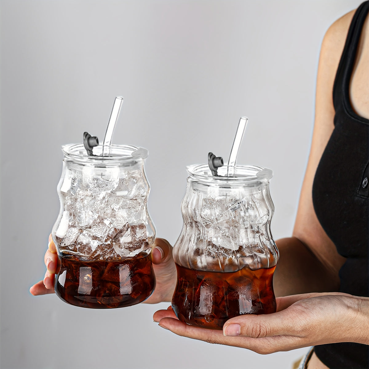 Cloud Design Borosilicate Glass Cups with Straws 18oz Set of 4 | U-Shaped Insulated BPA-Free Cold Drink Cups