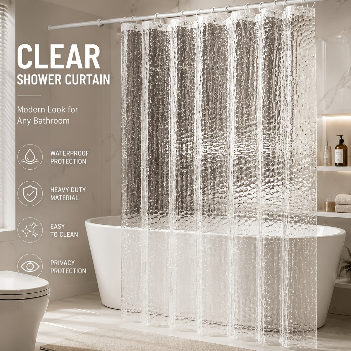 3D Geometric Water Cube Shower Curtain Translucent – Bathroom Divider with Rust-Proof Metal Eyelets & Plastic Hooks | 150 & 180 Width Home Bathroom Decor