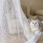 French Retro Lace Embroidered Chiffon Curtain – Romantic White Mesh Sheer Panel, Pole Pocket Top for Living Room Bedroom Partition, 4 Sizes