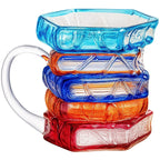 Hand-Painted Book Stack Coffee Mug Stained Glass Art 7oz 14oz Stackable Glass Cup - Novelty Gift for Book Lovers Librarians Women Book Club Literature Enthusiasts | Nuvia Haven