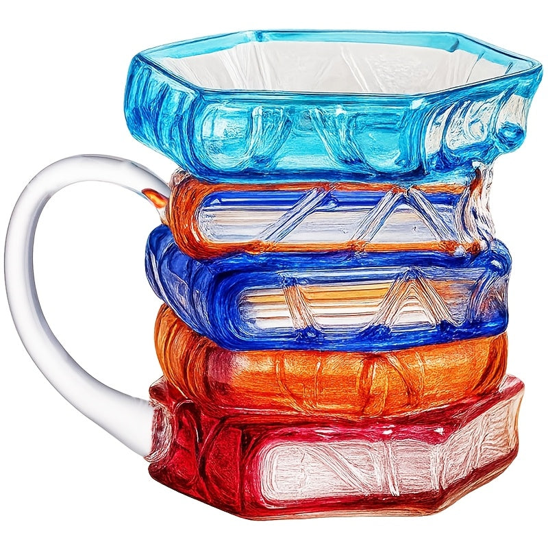 Hand-Painted Book Stack Coffee Mug Stained Glass Art 7oz 14oz Stackable Glass Cup - Novelty Gift for Book Lovers Librarians Women Book Club Literature Enthusiasts | Nuvia Haven
