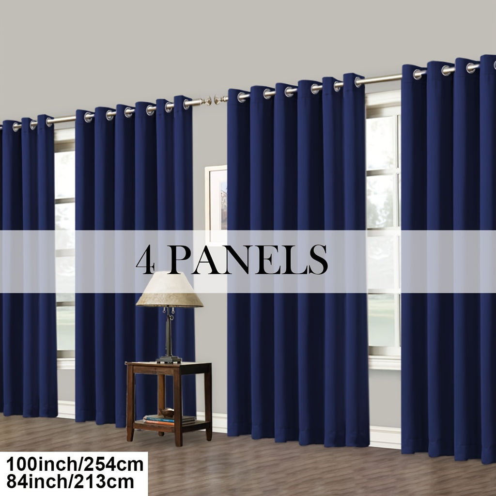 Room Darkening Blackout Curtains 4-Pack – Grommet Top Plain Weave Sun Blocking Drapes for Living Room & Bedroom, 9 Colors, 7 Size Options, Woven Polyester