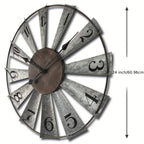 24 Inch Large Farmhouse Wall Clock with 3D Windmill Blades – Vintage Galvanized Metal Analog Clock, Battery Operated Quiet Movement, Home Decor for Living Room, Kitchen, Bedroom & Porch